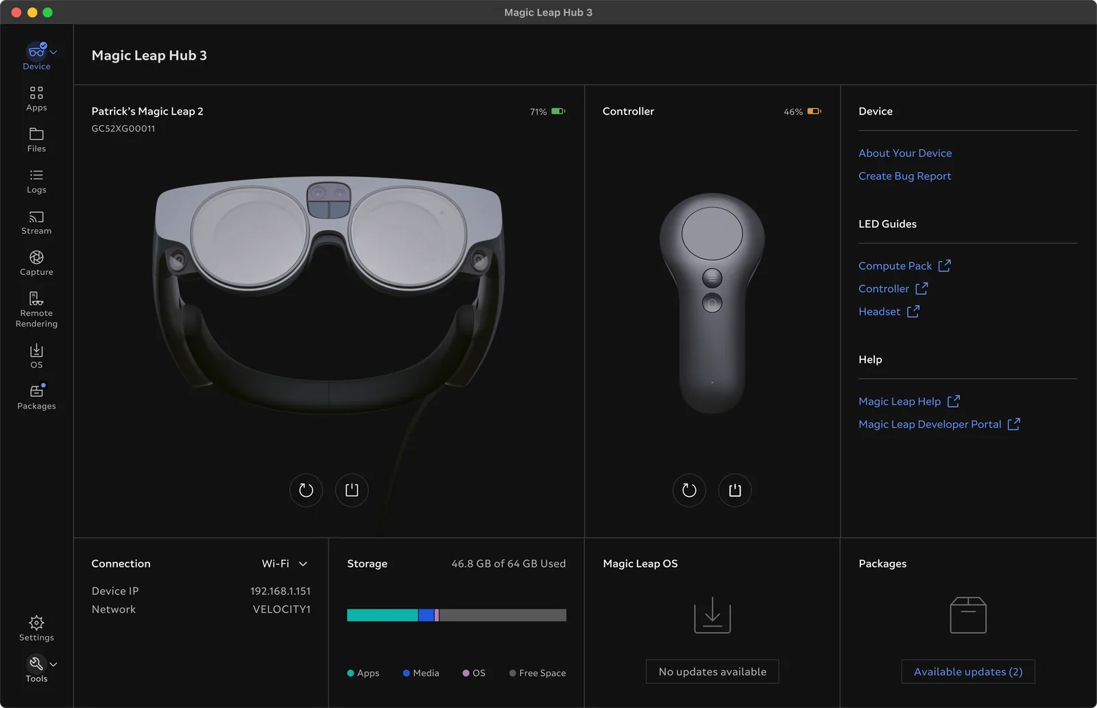 Magic Leap Hub 3 dashboard, redesigned