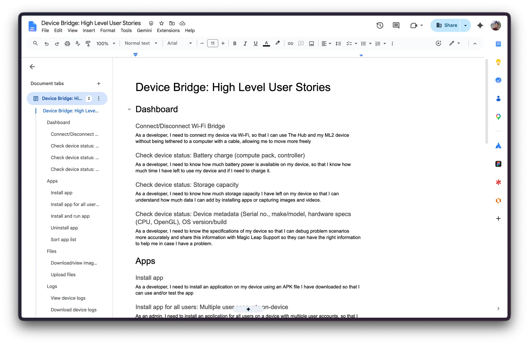 User stories