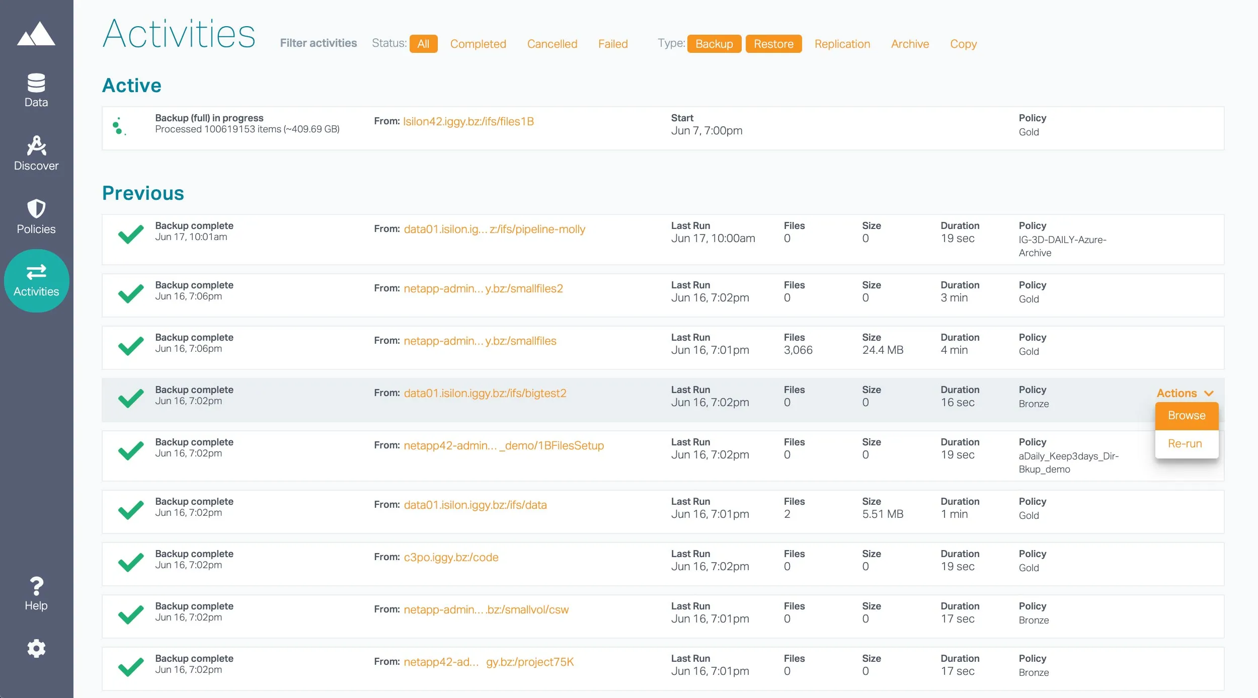 Activities view screenshot