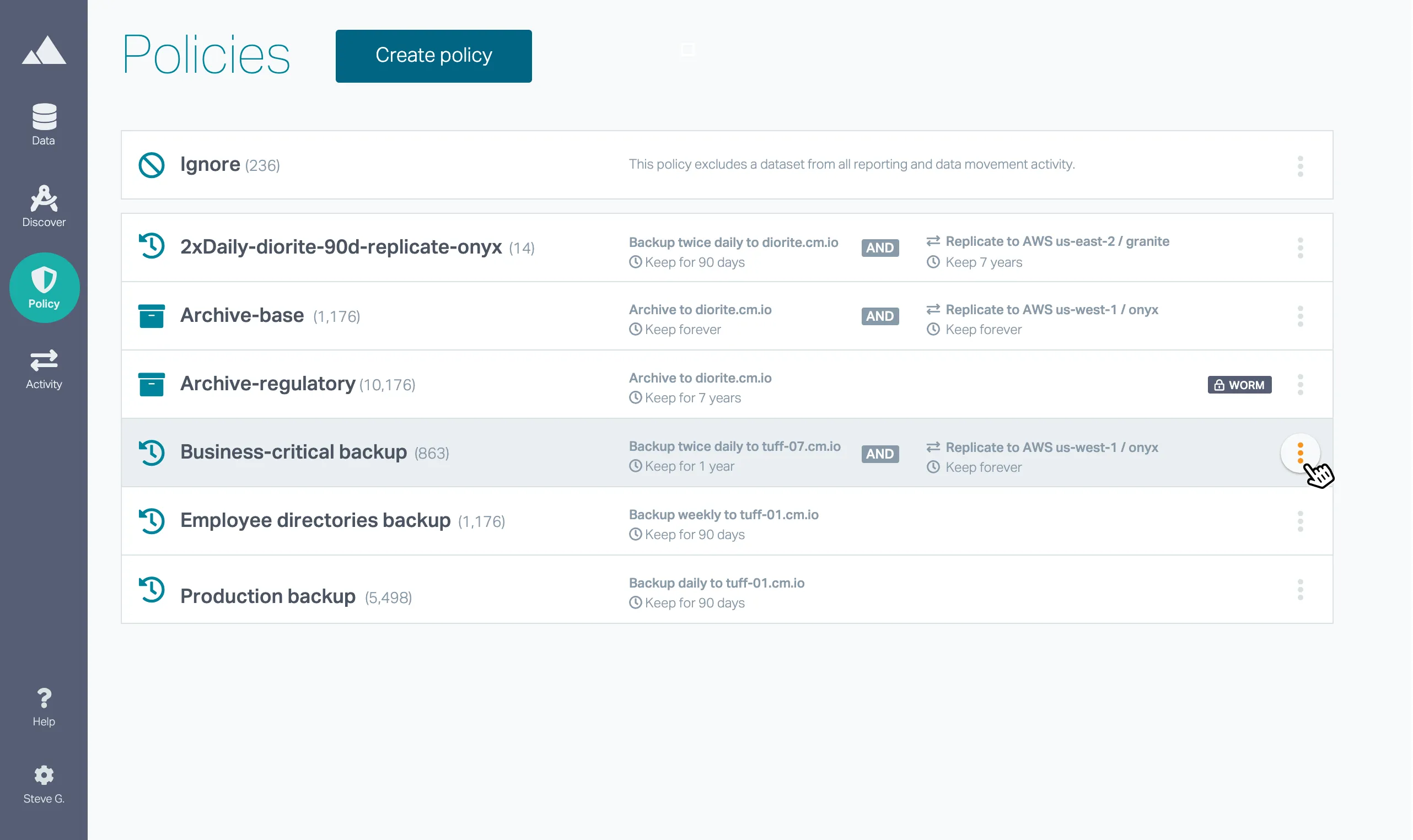 Policy view screenshot