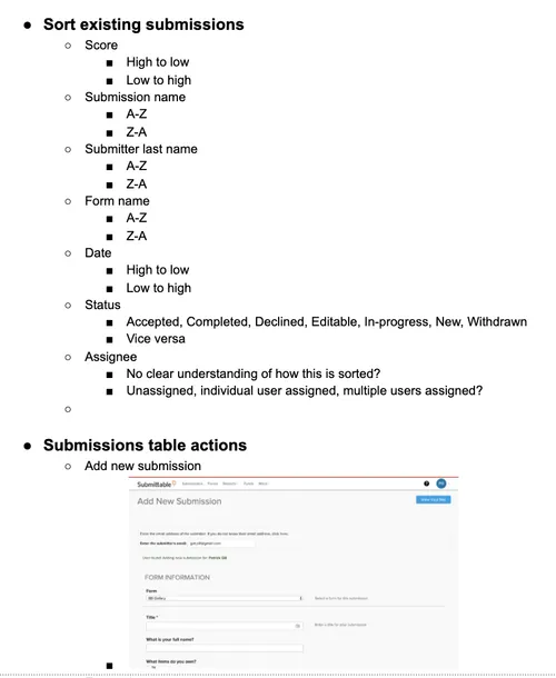Submission list action audit — 2